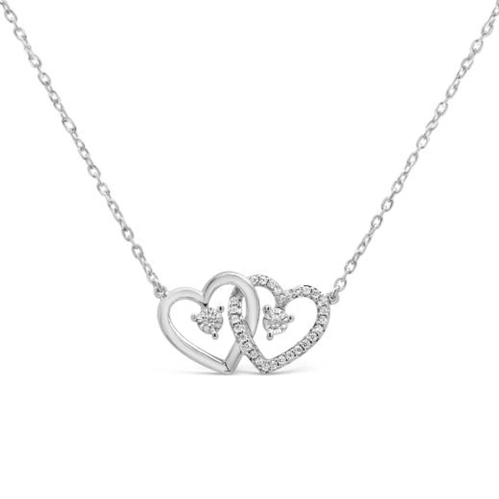 Sterling Silver Diamond Double Heart Necklace