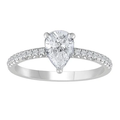 New Brilliance 14K White Gold Lab Grown 1.27CTW Pear Shaped Ring