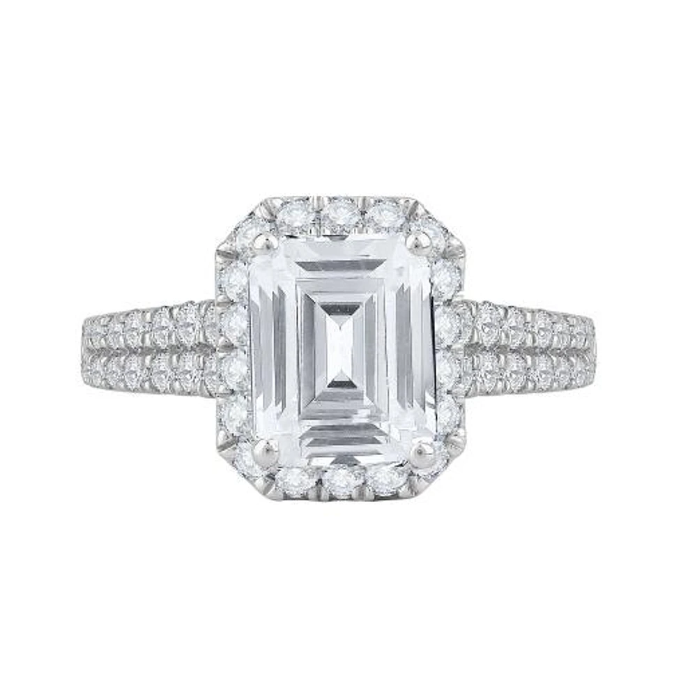 New Brilliance 14K White Gold Lab Grown 2.93CTW Emerald Diamond Halo Ring