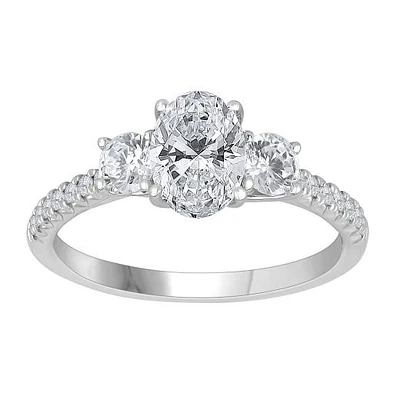 New Brilliance 14K White Gold Lab Grown 2.14CTW Oval Diamond Three Stone Ring