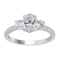 New Brilliance 14K White Gold Lab Grown 2.14CTW Oval Diamond Three Stone Ring