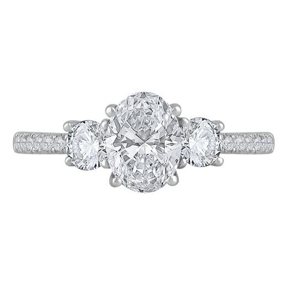 New Brilliance 14K White Gold Lab Grown 2.14CTW Oval Diamond Three Stone Ring