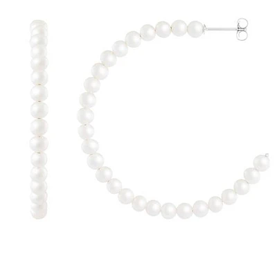 Sterling Silver 4-5mm White Freshwater Pearl Hoop Earrings