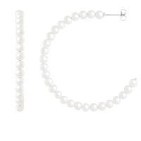 Sterling Silver 4-5mm White Freshwater Pearl Hoop Earrings