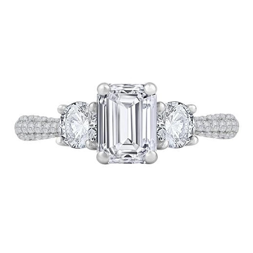 New Brilliance 14K White Gold Lab Grown 2.48CTW Emerald Three Stone Bridal Ring