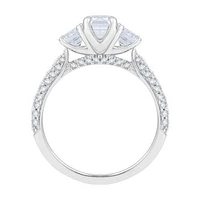 New Brilliance 14K White Gold Lab Grown 2.48CTW Emerald Three Stone Bridal Ring