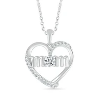 Sterling Silver Created White Sapphire 18" Mom Pendant