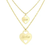 10K Yellow Gold Mother Child Heart 16.5" + 1.5" Ext Necklace