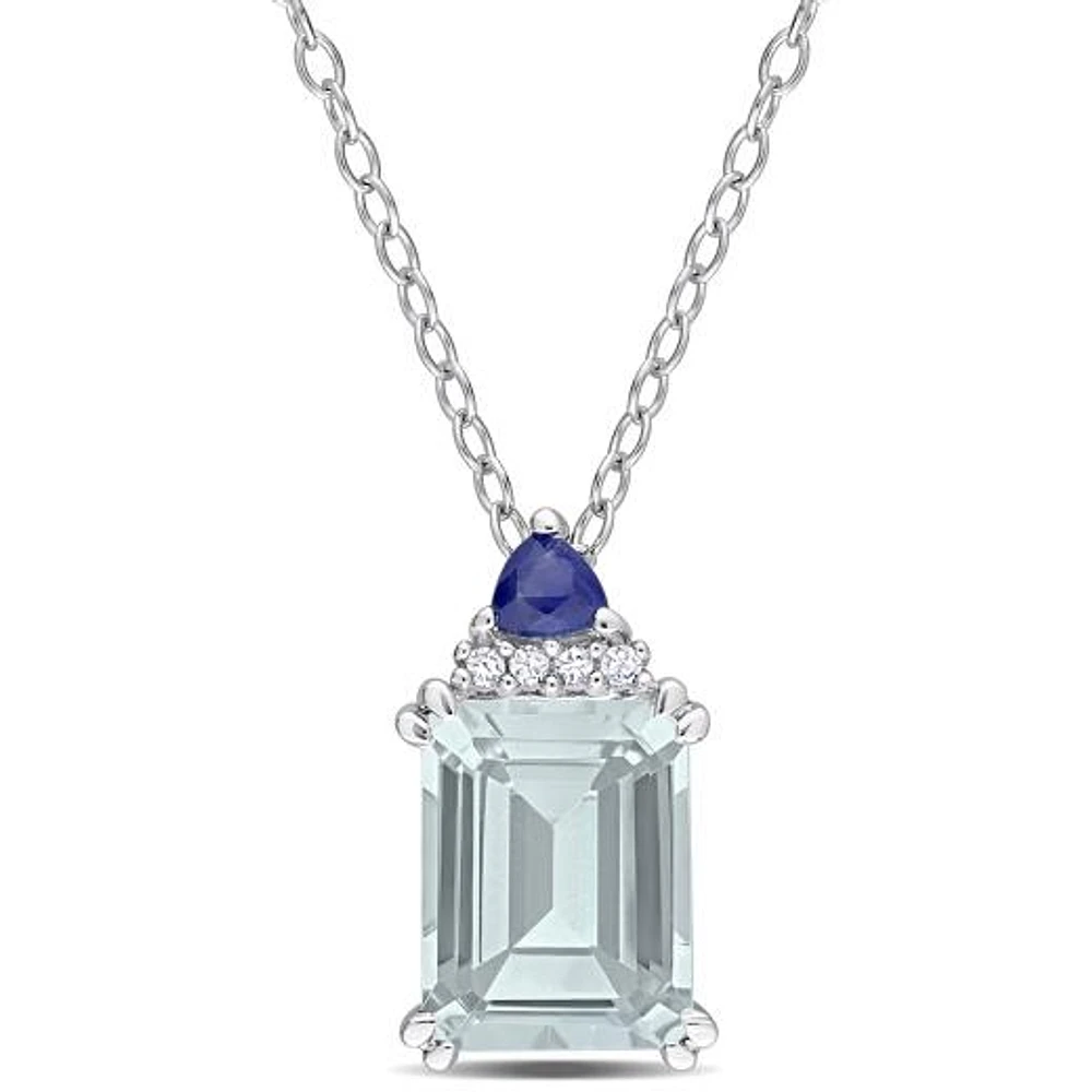 Julianna B Sterling Silver Aquamarine, Blue Sapphire & Diamond Pendant
