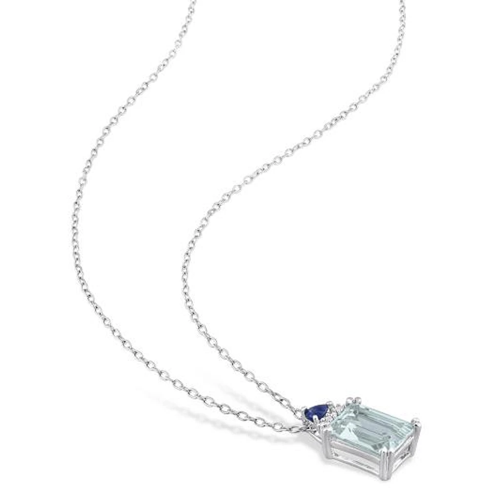 Julianna B Sterling Silver Aquamarine, Blue Sapphire & Diamond Pendant