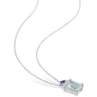 Julianna B Sterling Silver Aquamarine, Blue Sapphire & Diamond Pendant
