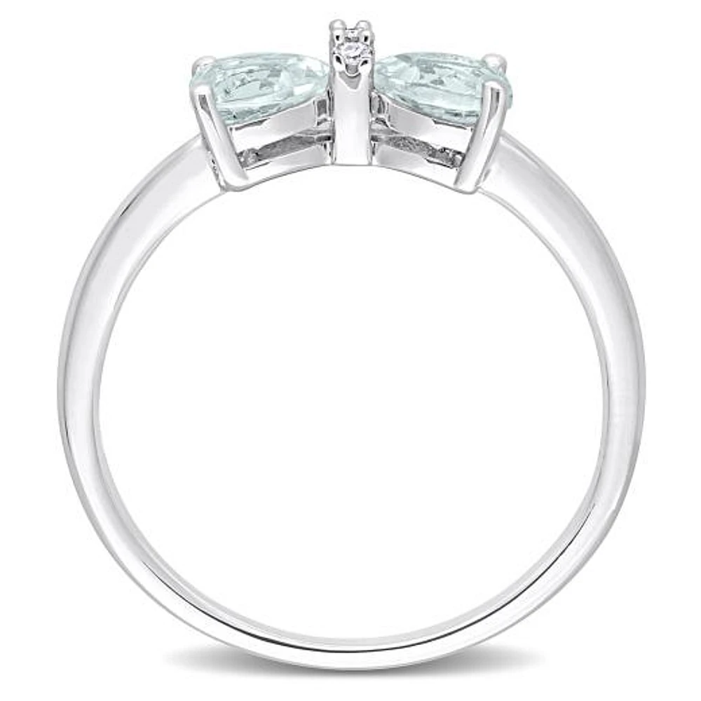 Julianna B Sterling Silver Aquamarine & Diamond Bow Ring