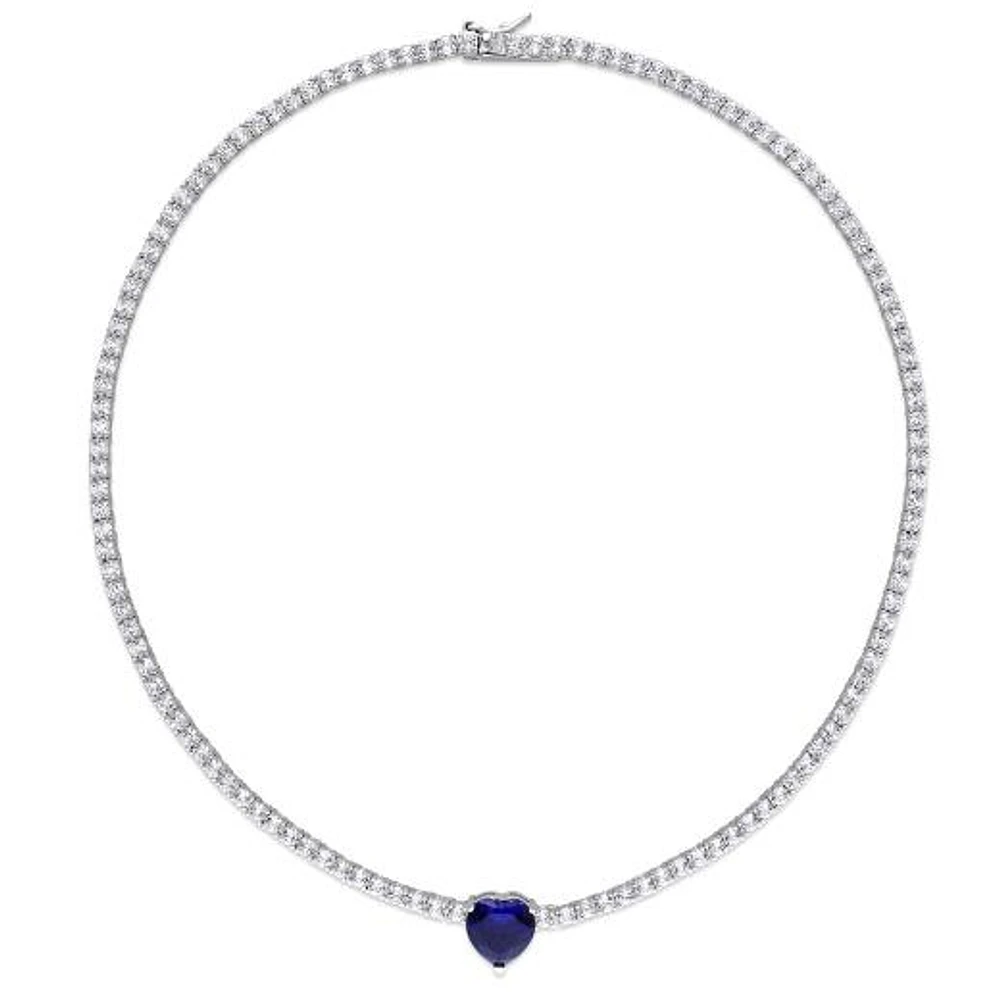 Julianna B Sterling Silver Created Blue & Created White Sapphire Heart Necklace