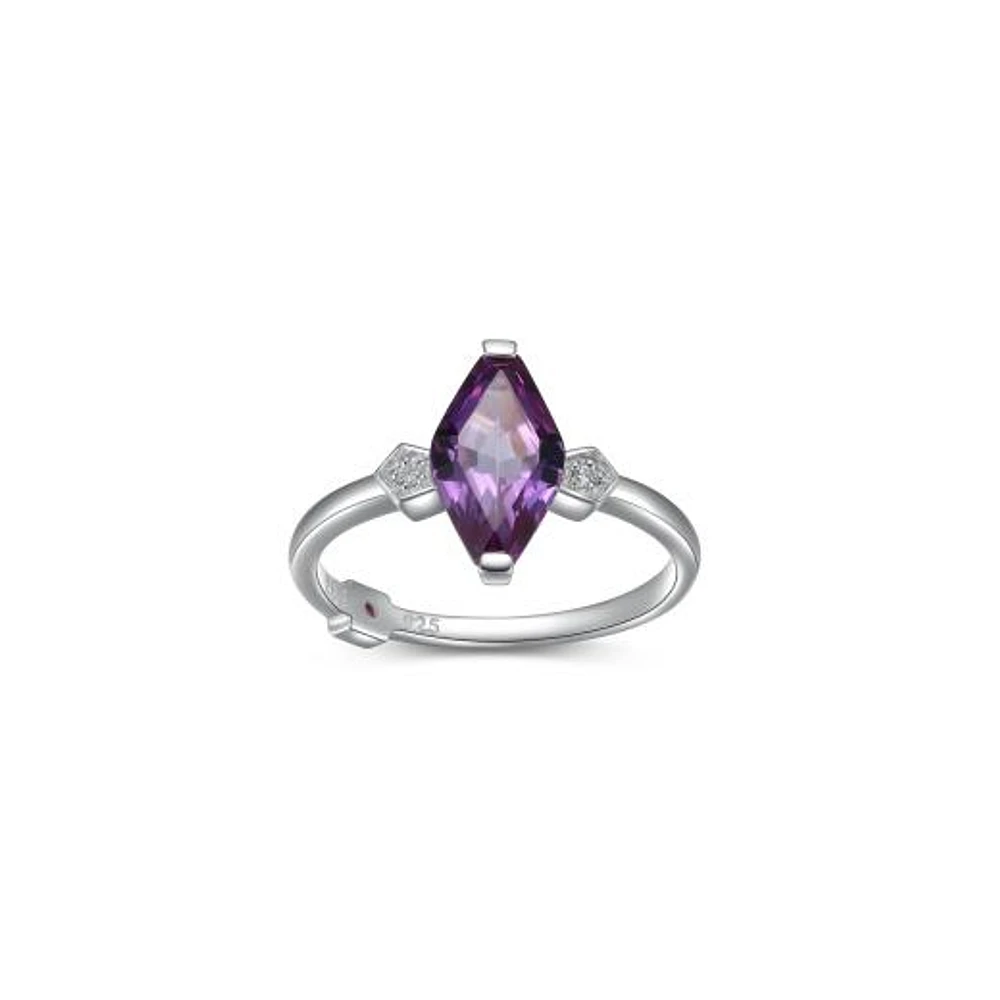 Elle Etoile Sterling Silver with Marquise Sapphire & Diamond Ring