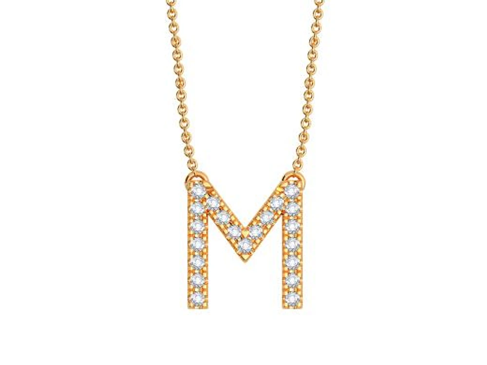 Bella Moda 10K Yellow Gold 0.10CTW Diamond Initial "M" Necklace