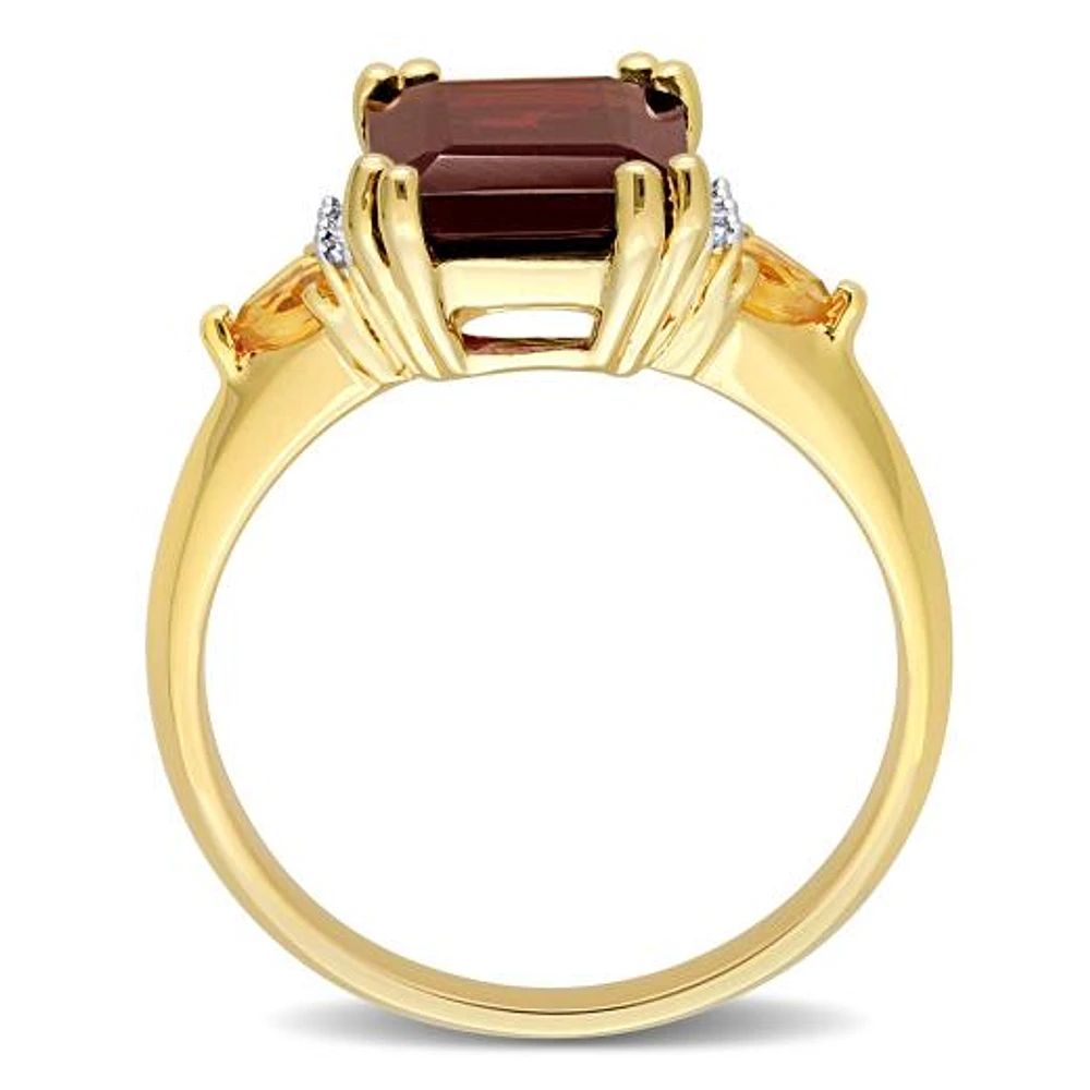 Julianna B Sterling Silver Yellow Plated Garnet, Citrine and Diamond Ring