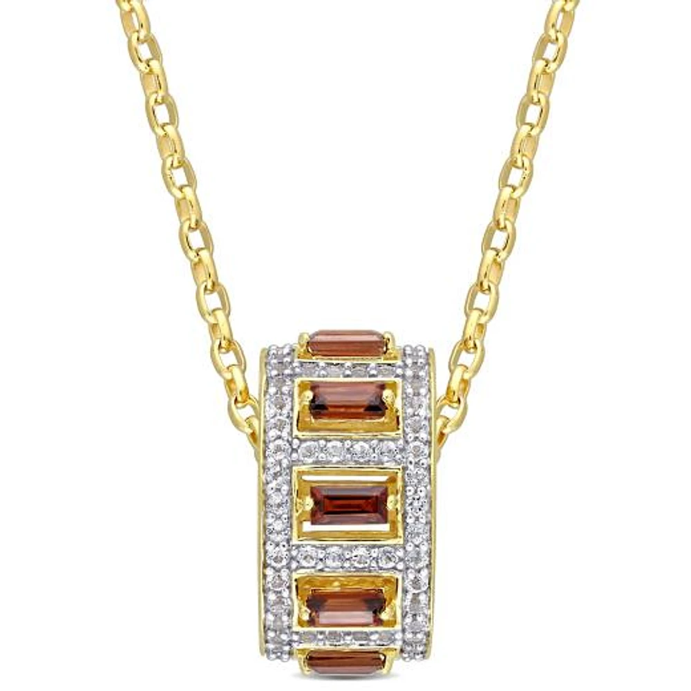 Julianna B Sterling Silver Yellow Plated Garnet and White Topaz Pendant
