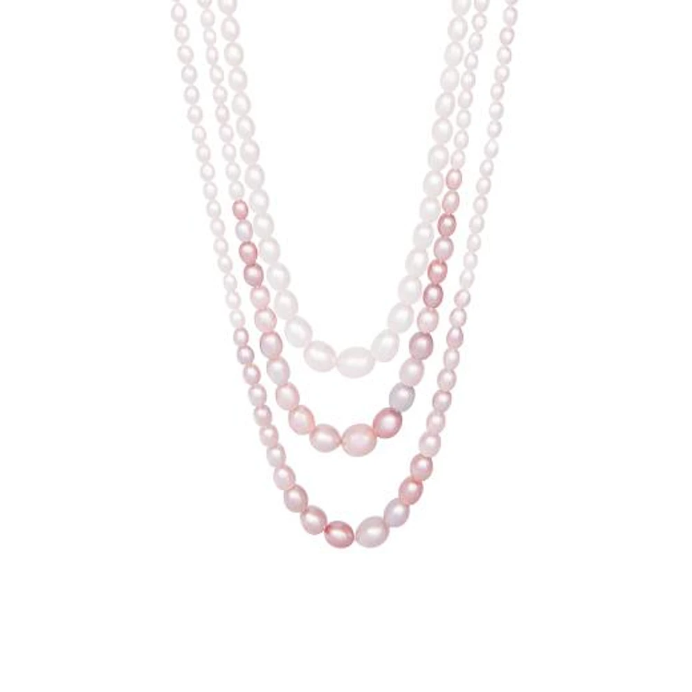 Sterling Silver 60" 4MM-11MM White and Purple Freshwater Pearl Necklace