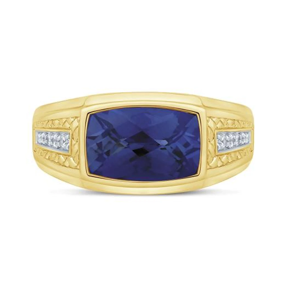 10K Yellow Gold Created Sapphire & Diamond Ring
