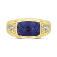 10K Yellow Gold Created Sapphire & Diamond Ring