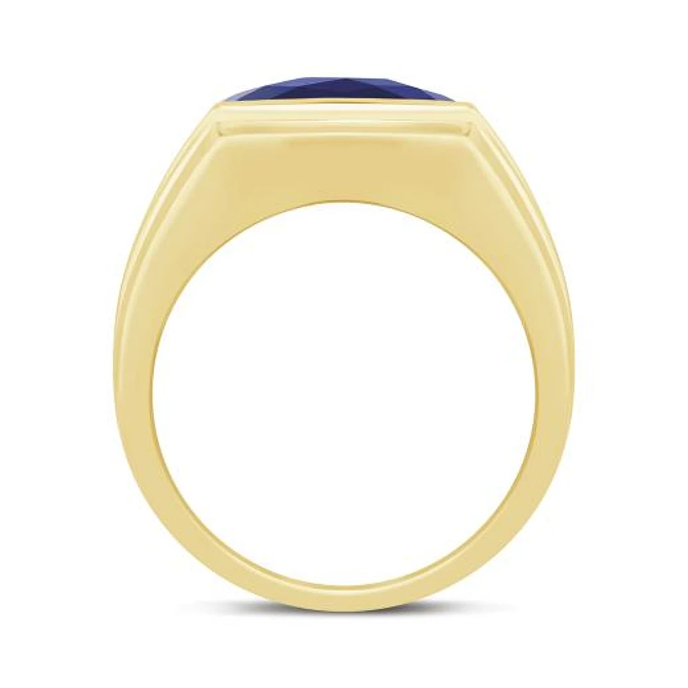 10K Yellow Gold Created Sapphire & Diamond Ring