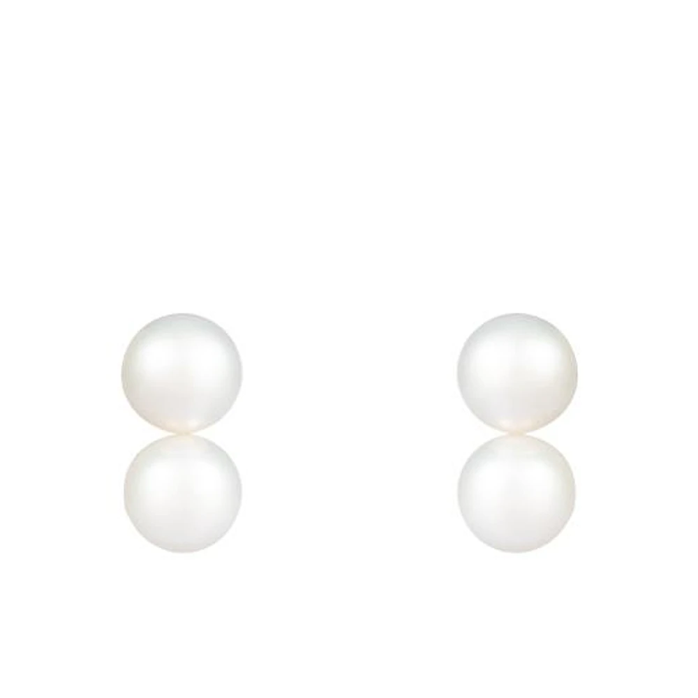 14K Yellow Gold 6-6.5mm Double Freshwater Pearl Earrings