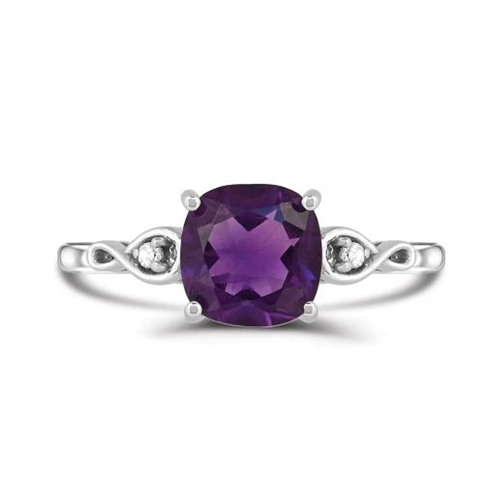 10K White Gold Amethyst and Diamond Infinity Ring