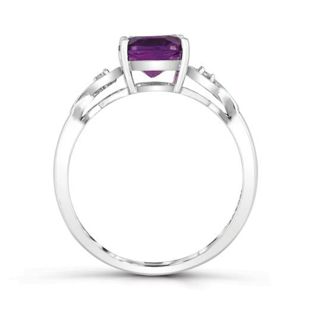 10K White Gold Amethyst and Diamond Infinity Ring