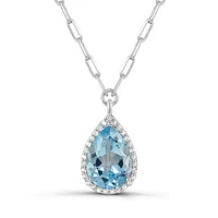 Sterling Silver Sky Blue Topaz and White Topaz Paperclip Link Necklace