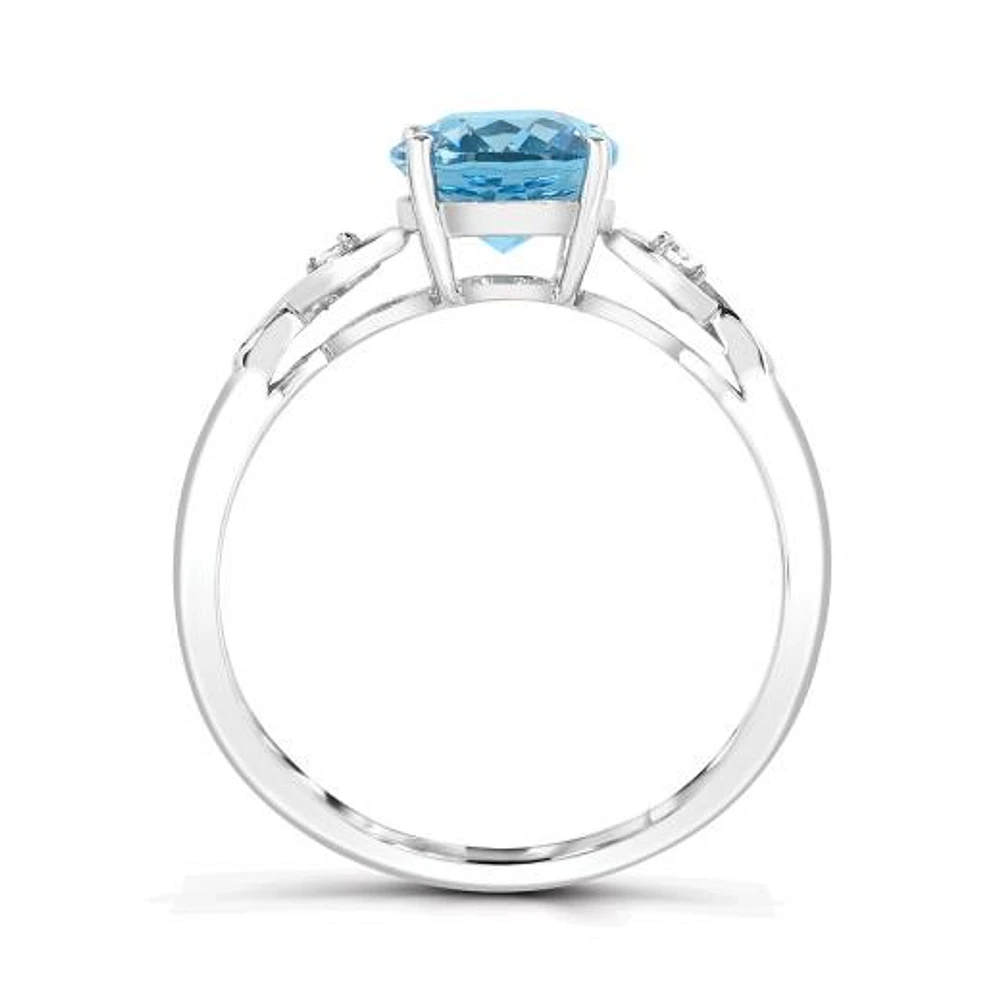 10K White Gold Swiss Blue Topaz and White Topaz Infinity Ring