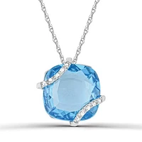 10K White Gold Swiss Blue Topaz and Diamond 18" Pendant