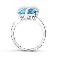 10K White Gold Swiss Blue Topaz & Diamond Ring