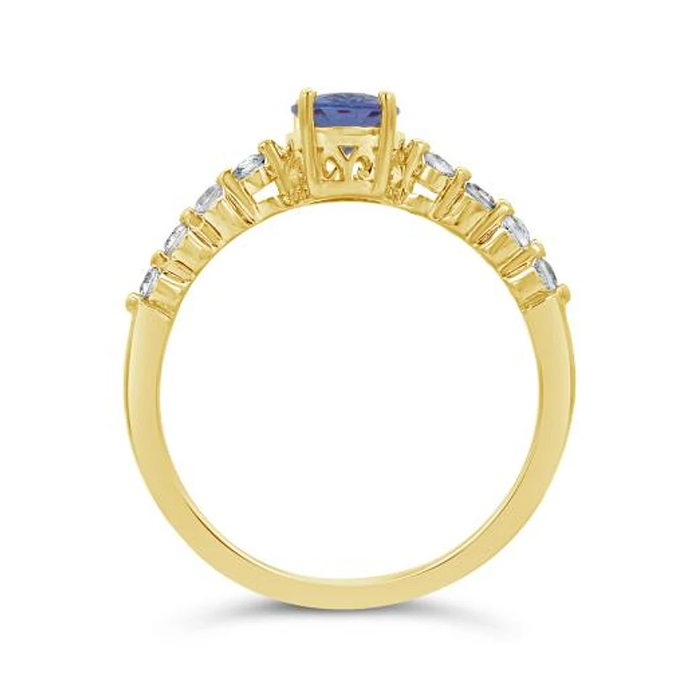 10K Yellow Gold Tanzanite and White Sapphire Ring