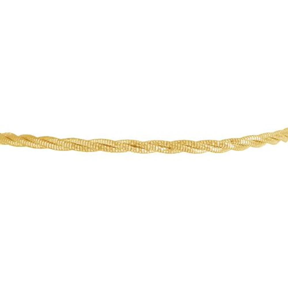 10K Yellow Gold 7" + 1" Extender Braided Spring Omega Bracelet