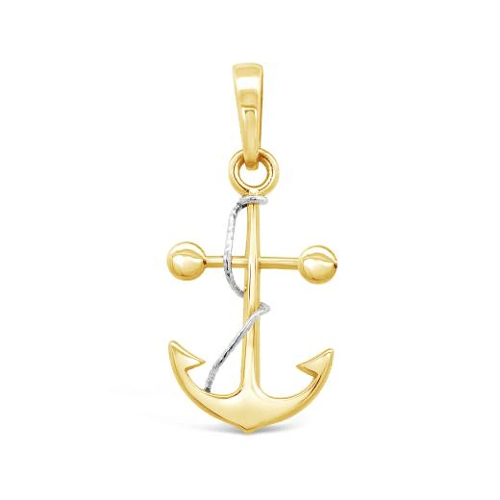 10K Yellow & White Gold Anchor Pendant (Chain Not Included)