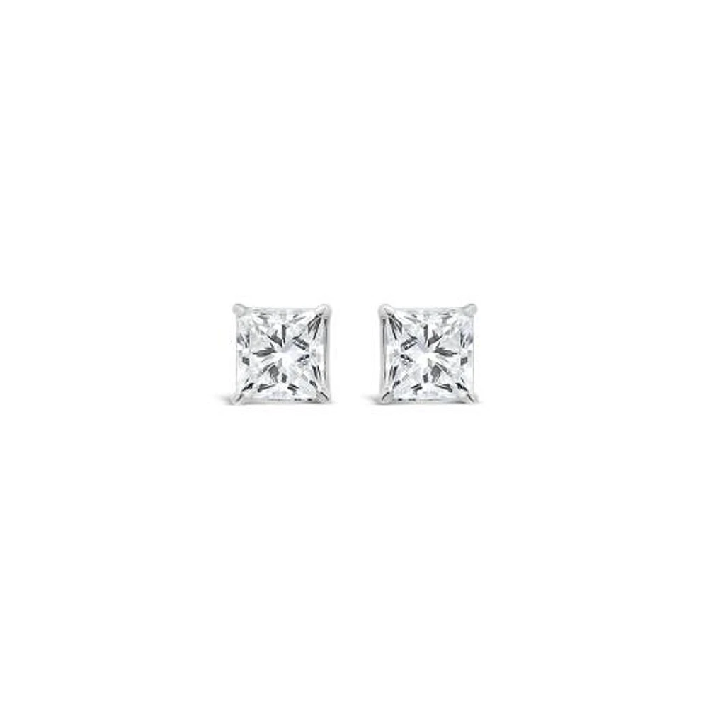 New Brilliance 14K White Gold Lab Grown 1.00CTW Princess Diamond Stud Earrings