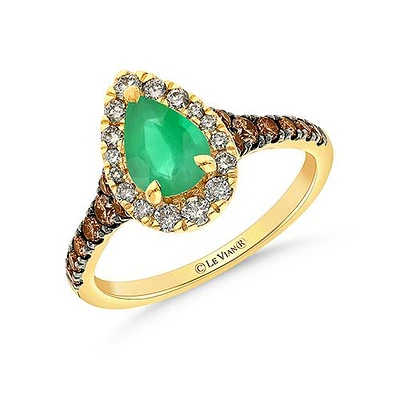 14K Honey Gold Emerald Diamond Ring
