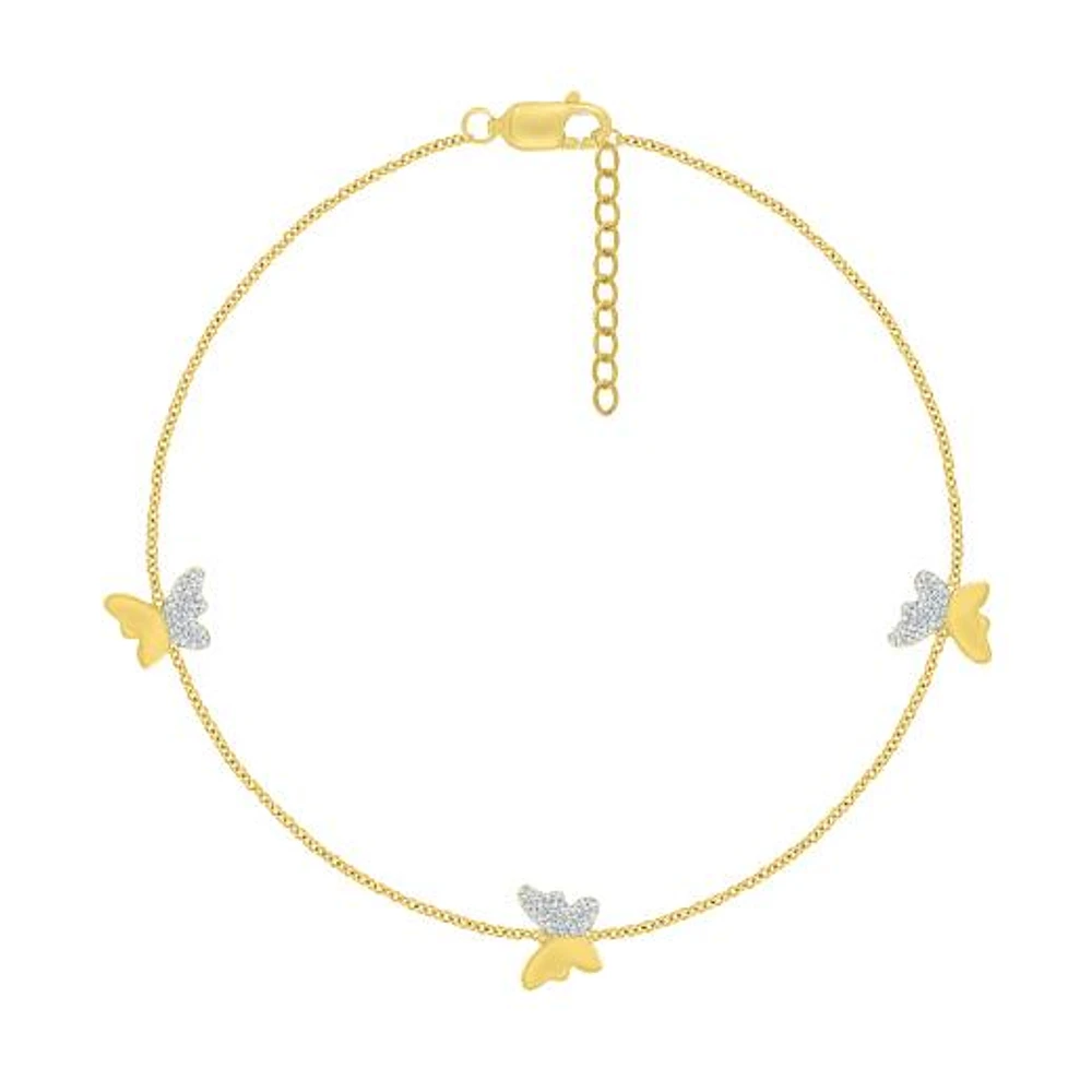 Bella Moda 10K Yellow Gold Diamond Butterfly Anklet