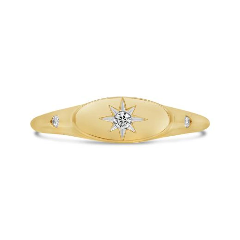 Charmables 10K Yellow Gold Diamond Oval Shaped Signet Ring