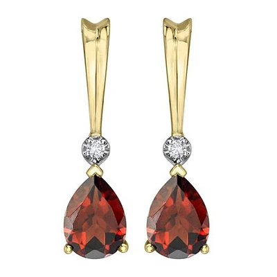 10K Yellow Gold Garnet and Diamond Earrings