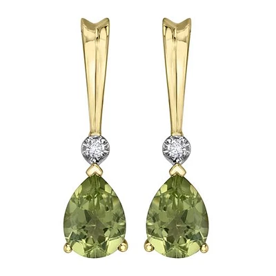 10K Yellow Gold Peridot and Diamond Earrings