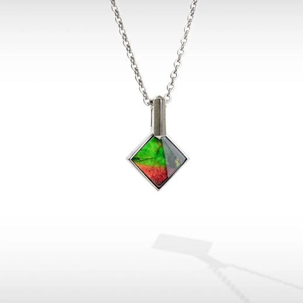 KORITE ESSENTIALS Sterling Silver Square Ammolite 16-18" Pendant