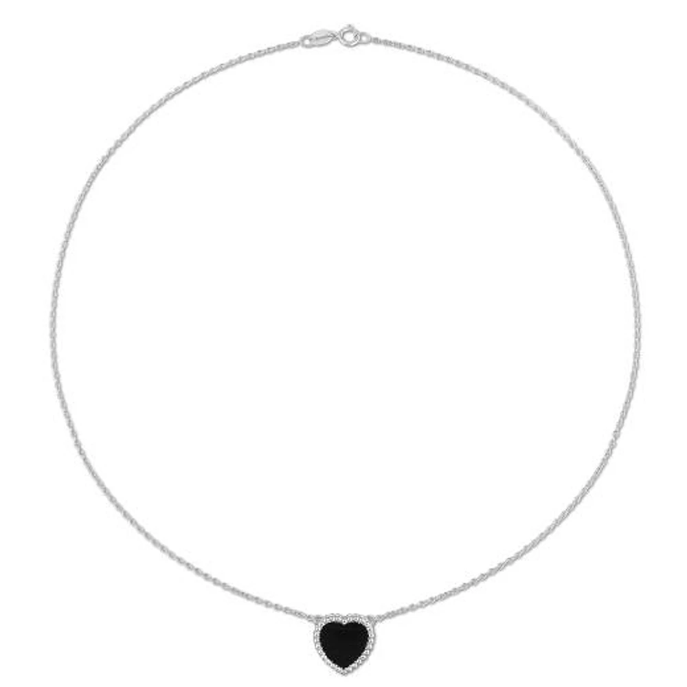 Julianna B Sterling Silver Heart Shape Black Agate Necklace