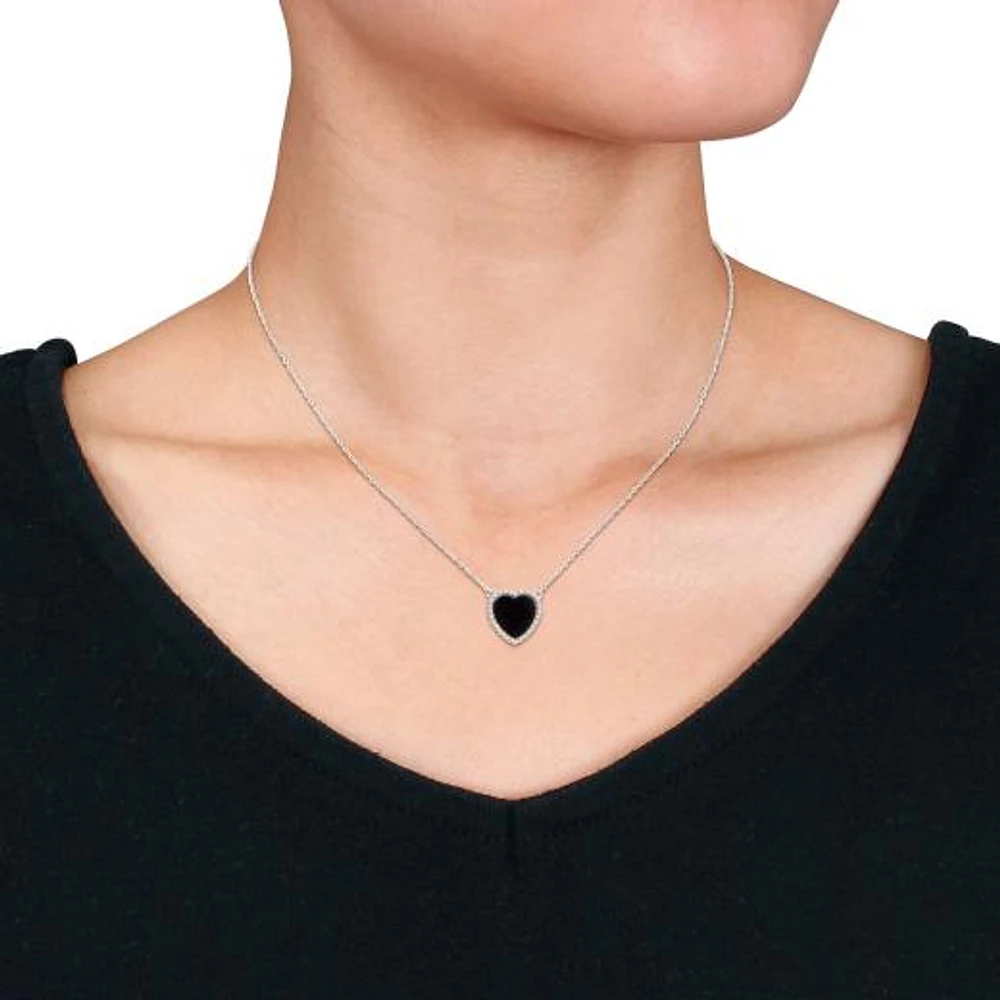 Julianna B Sterling Silver Heart Shape Black Agate Necklace