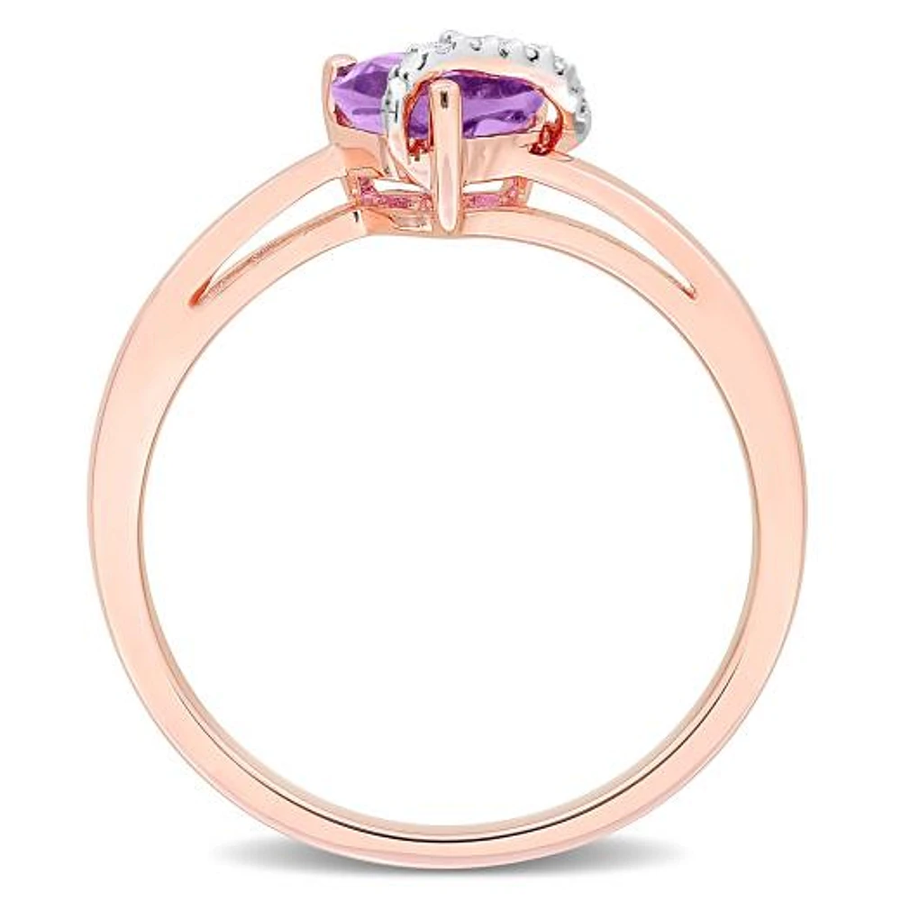 Julianna B Rose Plated Sterling Silver Heart Shape Amethyst and Diamond Ring