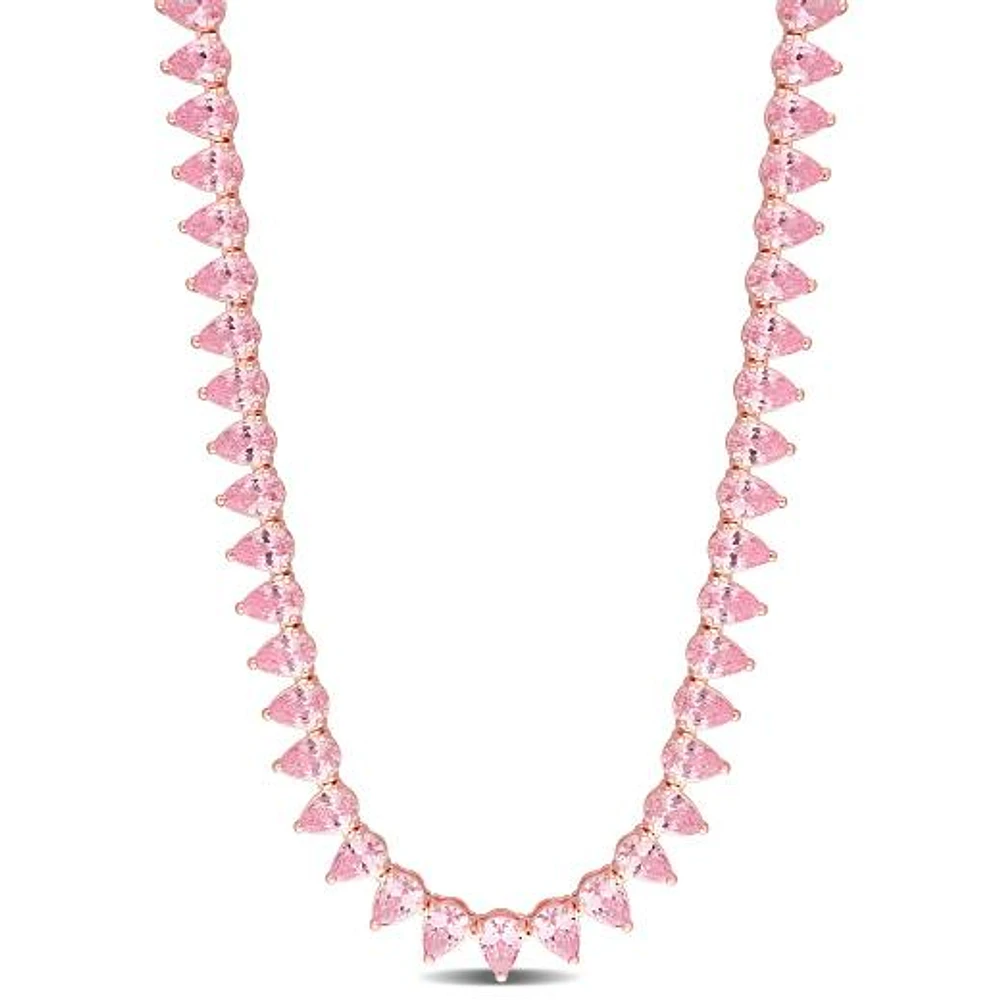 Julianna B Rose Plated Sterling Silver Pink Cubic Zirconia Tennis 18" Necklace