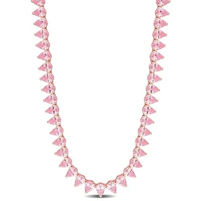 Julianna B Rose Plated Sterling Silver Pink Cubic Zirconia Tennis 18" Necklace