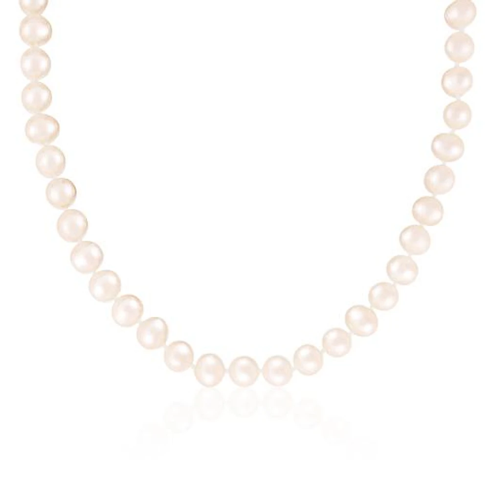Sterling Silver 7-8mm White Freshwater Pearl 36" Necklace