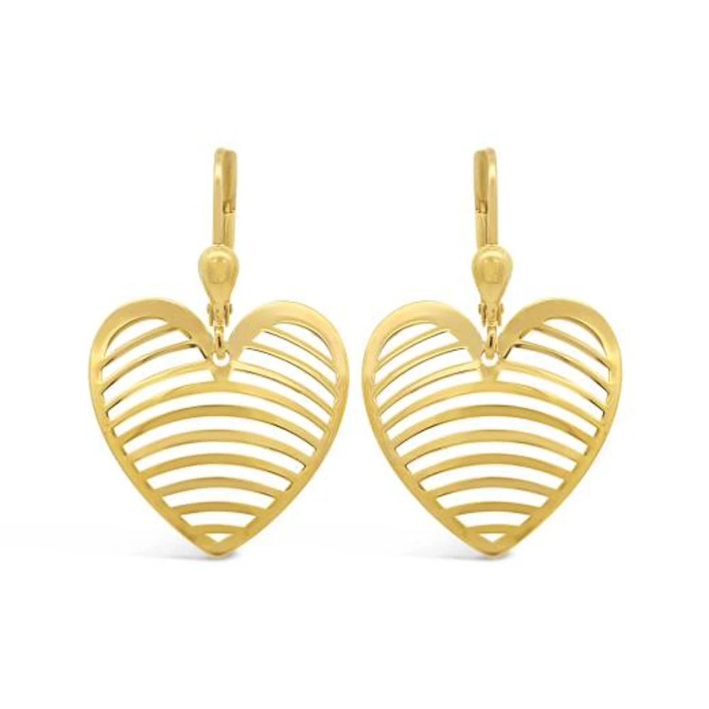 10K Yellow Gold Heart Drop Earrings
