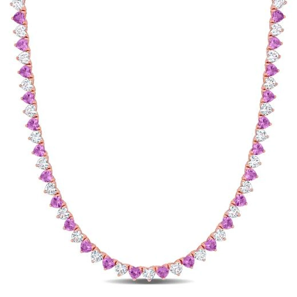 Julianna B Sterling Silver Created Pink and Created White Sapphire Necklace 18